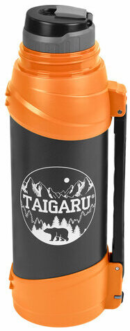 Термос классический, нержавеющая сталь, 2 л, оранжево-серый, 2 кружки, ручка + ремешок, TAIGARU, 608817