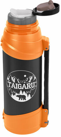 Термос классический, нержавеющая сталь, 2 л, оранжево-серый, 2 кружки, ручка + ремешок, TAIGARU, 608817