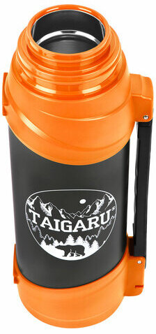 Термос классический, нержавеющая сталь, 2 л, оранжево-серый, 2 кружки, ручка + ремешок, TAIGARU, 608817