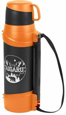 Термос классический, нержавеющая сталь, 2 л, оранжево-серый, 2 кружки, ручка + ремешок, TAIGARU, 608817