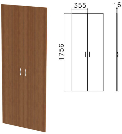 Дверь ЛДСП высокая "Бюджет", КОМПЛЕКТ 2 шт., 355х16х1756 мм, орех французский, 402880-190