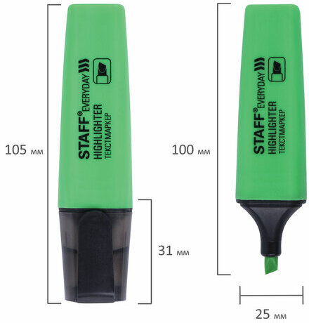 Текстовыделитель STAFF "EVERYDAY HL-638", ЗЕЛЕНЫЙ, линия 1-5 мм, 151639
