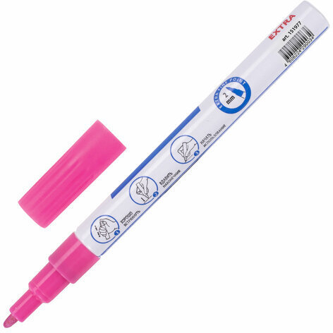 Маркер-краска лаковый EXTRA (paint marker) 2 мм, РОЗОВЫЙ, УСИЛЕННАЯ НИТРО-ОСНОВА, BRAUBERG, 151977