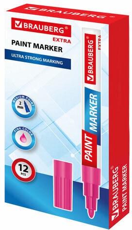 Маркер-краска лаковый EXTRA (paint marker) 2 мм, РОЗОВЫЙ, УСИЛЕННАЯ НИТРО-ОСНОВА, BRAUBERG, 151977