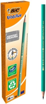 Карандаш чернографитный BIC, 1 шт., "Evolution", HB, без резинки, пластиковый, корпус зеленый, заточенный, 8803112