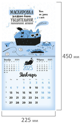 Календарь настенный перекидной на 2025 г., BRAUBERG, 12 листов, 22,5х22,5 см, МИНИ, "Весёлые коты", 116180