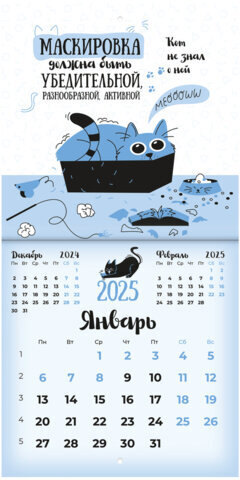 Календарь настенный перекидной на 2025 г., BRAUBERG, 12 листов, 22,5х22,5 см, МИНИ, "Весёлые коты", 116180