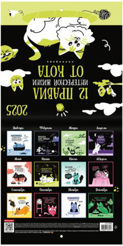 Календарь настенный перекидной на 2025 г., BRAUBERG, 12 листов, 22,5х22,5 см, МИНИ, "Весёлые коты", 116180