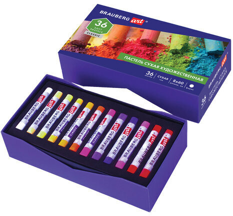 Пастель сухая художественная BRAUBERG ART CLASSIC, 36 цветов, круглое сечение, 181455
