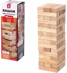 Игра настольная "БАШНЯ", 48 деревянных блоков, ЗОЛОТАЯ СКАЗКА, 662294