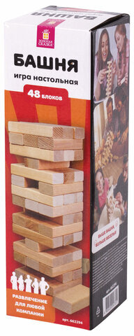 Игра настольная "БАШНЯ", 48 деревянных блоков, ЗОЛОТАЯ СКАЗКА, 662294