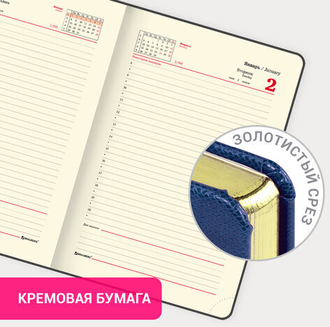 Ежедневник датированный 2024 А5 138x213 мм BRAUBERG "Iguana", под кожу, синий, 114850