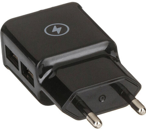 Зарядное устройство сетевое (220 В), RED LINE NT-2A, кабель microUSB 1 м, 2 порта USB, выходной ток 2,1 А, черное, УТ000013638