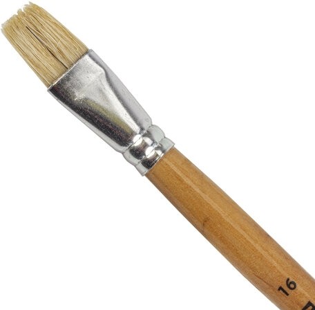 Кисть ПИФАГОР, ЩЕТИНА, плоская, № 16, деревянная лакированная ручка, пакет с подвесом, 200877