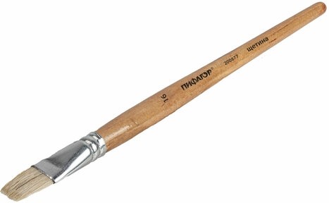 Кисть ПИФАГОР, ЩЕТИНА, плоская, № 16, деревянная лакированная ручка, пакет с подвесом, 200877