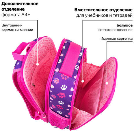 Ранец BRAUBERG FIT, 2 отделения, "Playing kitty", 3D-панель, 38х27х14 см, 270615