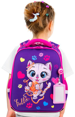 Ранец BRAUBERG FIT, 2 отделения, "Playing kitty", 3D-панель, 38х27х14 см, 270615