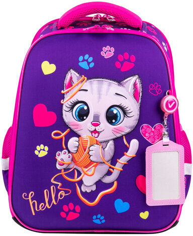 Ранец BRAUBERG FIT, 2 отделения, "Playing kitty", 3D-панель, 38х27х14 см, 270615