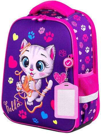 Ранец BRAUBERG FIT, 2 отделения, "Playing kitty", 3D-панель, 38х27х14 см, 270615