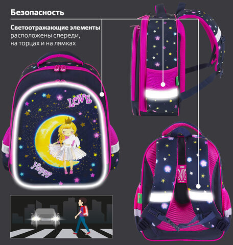 Ранец BRAUBERG KIDS STANDARD, 2 отделения, "Moon girl", 36х28х14 см, 271387