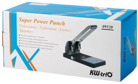 Дырокол металлический МОЩНЫЙ KW-trio, до 150 листов, черный, 952