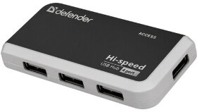 Хаб DEFENDER QUADRO INFIX, USB 2.0, 4 порта, порт для питания, 83504