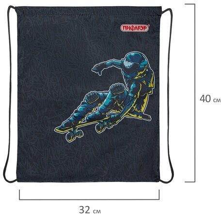 Мешок для обуви ПИФАГОР, 1 отделение, 40х32 см, "Space skater", 271600