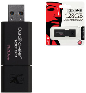 Флеш-диск 128 GB, KINGSTON DataTraveler 100 G3, USB 3.0, черный, DT100G3/128GB