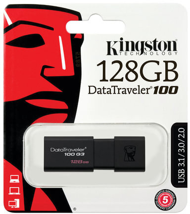 Флеш-диск 128 GB, KINGSTON DataTraveler 100 G3, USB 3.0, черный, DT100G3/128GB