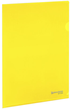 Папка-уголок жесткая А4, желтая, 0,15 мм, BRAUBERG EXTRA, 271705