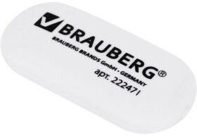 Ластик BRAUBERG, 55х23х10 мм, белый, овальный, 222471