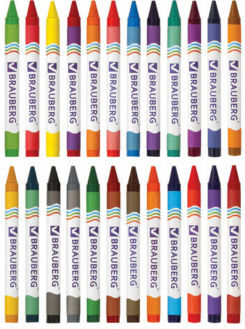 Восковые мелки BRAUBERG, НАБОР 24 цвета, 222964