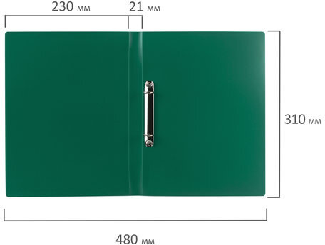 Папка на 2 кольцах STAFF, 21 мм, зеленая, до 170 листов, 0,5 мм, 225719