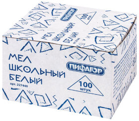 Мел белый ПИФАГОР, набор 100 шт., квадратный, 227440