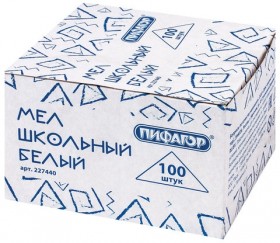 Мел белый ПИФАГОР, набор 100 шт., квадратный, 227440