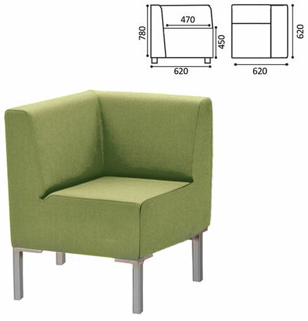 Кресло мягкое угловое "Хост" М-43, 620х620х780 мм, без подлокотников, экокожа, светло-зеленое