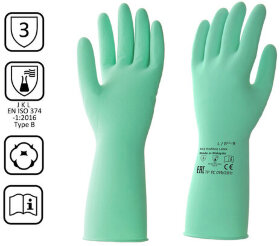 Перчатки латексные КЩС, прочные, хлопковое напыление, размер 8,5-9 L, большой, зеленые, HQ Profiline, 73586