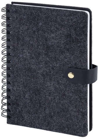 Ежедневник недатированный А5 135х210мм BRAUBERG "Felt" на гребне, войлок, кнопка 160л, черный, 117132
