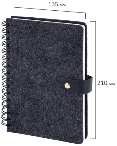 Ежедневник недатированный А5 135х210мм BRAUBERG "Felt" на гребне, войлок, кнопка 160л, черный, 117132