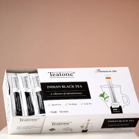 Чай в стиках TEATONE, черный индийский, 100 стиков по 1,8г, ш/к 80166, 1246
