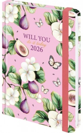 Ежедневник датированный 2026 с резинкой 145х203 мм, А5, BRAUBERG, твердый, фольга, &quot;Инжир&quot;, 117337