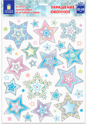 Украшение для окон и стекла ЗОЛОТАЯ СКАЗКА &quot;Цветные снежинки 3&quot;, 30х38 см, ПВХ, 591221