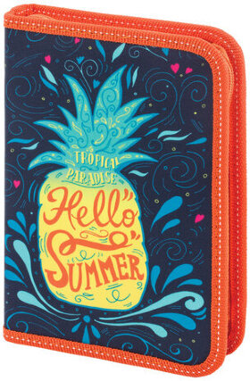 Пенал ПИФАГОР, 1 отделение, 1 откидная планка, ткань, 20х14 см, Ananas, 229207