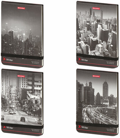 Блокнот в клетку с резинкой МАЛЫЙ ФОРМАТ А6 (100x150 мм), 80 л., BRAUBERG "X-Writer" "ГОРОДА", 111052