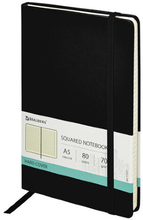Блокнот А5 (148x218 мм), BRAUBERG &quot;Metropolis Special&quot;, под кожу, 80 л., резинка, клетка, черный, 111577