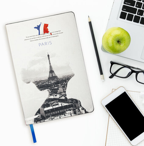 Блокнот А5 (143x210 мм), BRAUBERG VISTA "Paris", под кожу, твердый, 80 л., 112069