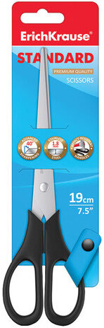 Ножницы ERICH KRAUSE "Standard", 190 мм, черные, в картонной упаковке с европодвесом, 21881