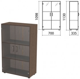 Шкаф закрытый со стеклом &quot;Канц&quot;, 700х335х1130 мм, цвет венге (КОМПЛЕКТ)