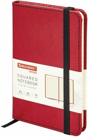 Блокнот МАЛЫЙ ФОРМАТ (100x150 мм) А6, BRAUBERG "Office", под кожу, 80 л., клетка, красный, 113326