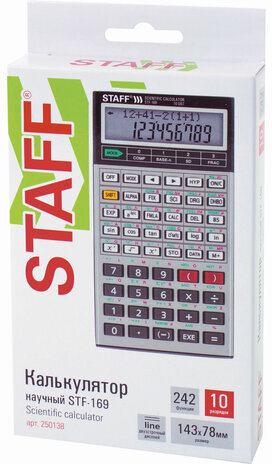 Калькулятор инженерный двухстрочный STAFF STF-169 (143х78 мм), 242 функции, 10+2 разрядов, 250138
